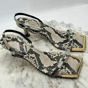Good American Women's Sz 7 Snake Skin Square Toe Kitten Heel Sling Back Sandals